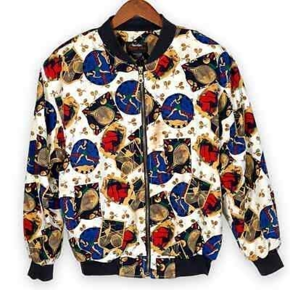 Vintage Lavon Sport Tennis Themed Zip Front Bomber Jacket Women's Size Small